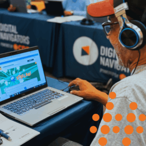 Community member working on a computer course.