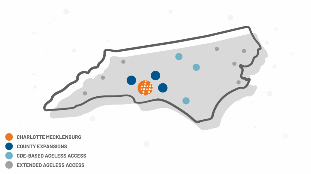 Map of NC with points where CDE has Digital Navigator support.
